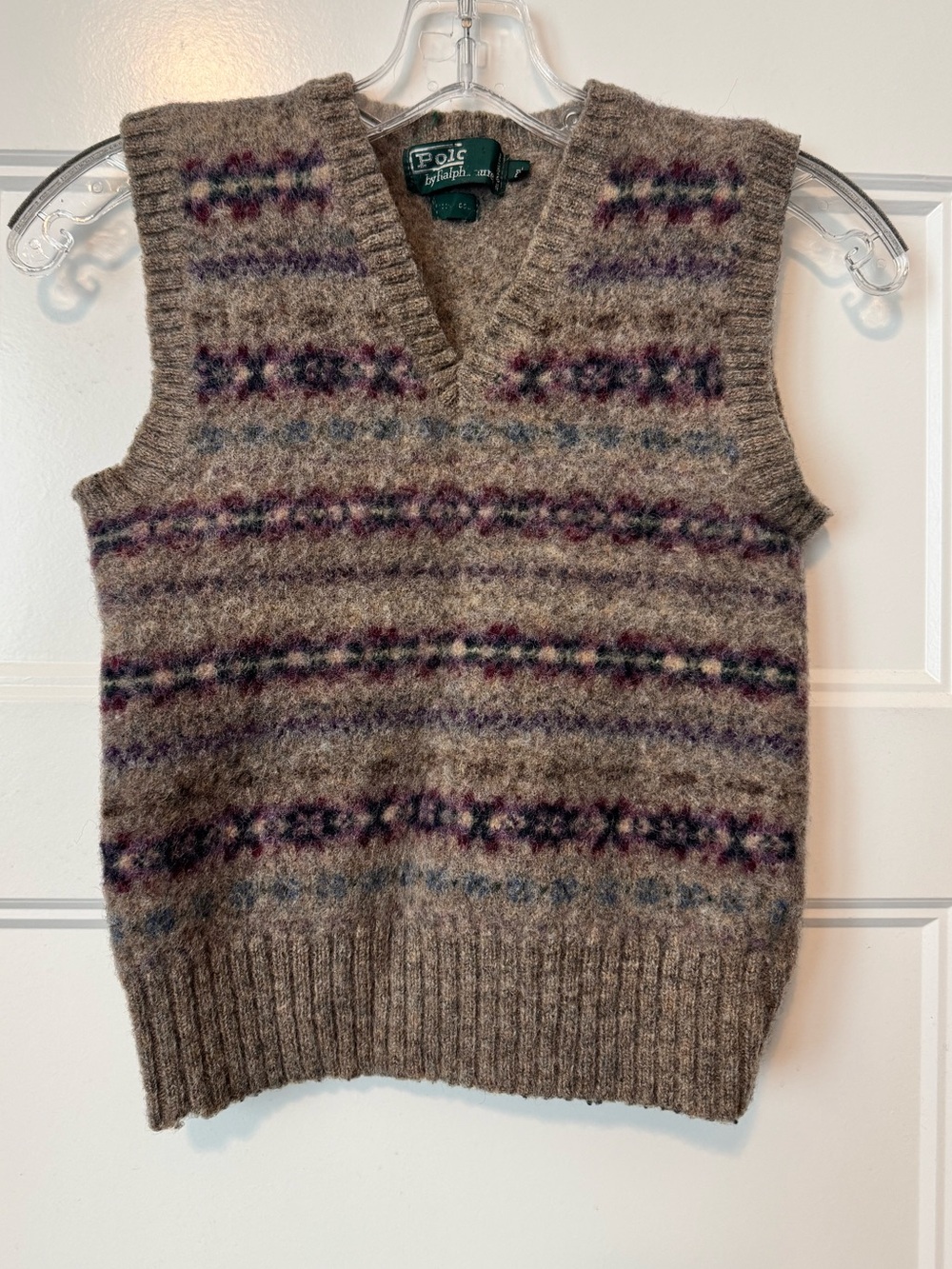 Polo by Ralph Lauren Kids Fair Isle Wool Sweater Vest XL Brown Vintage